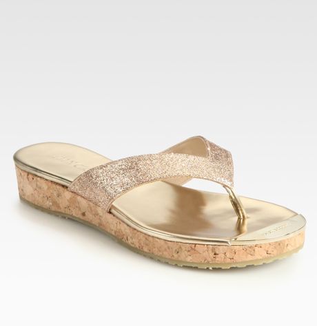 Jimmy Choo Pence Glitter Cork Wedge Sandals In Beige Nude Lyst