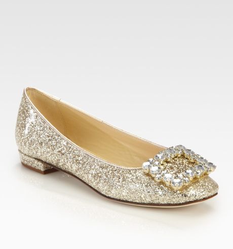 rhinestone spade norella buckle ballet flats glitter kate gold