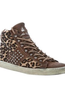 Leather Crown Studded Leopard Print Sneaker - Lyst
