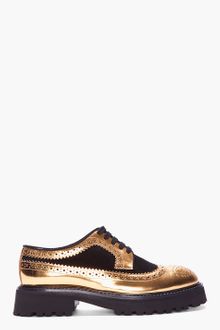Marni Gold Leather and Suede Platform Brogues - Lyst