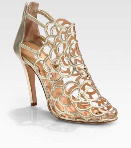 Oscar De La Renta Gladia Artistic Metallic Leather Pumps in Gold - Lyst