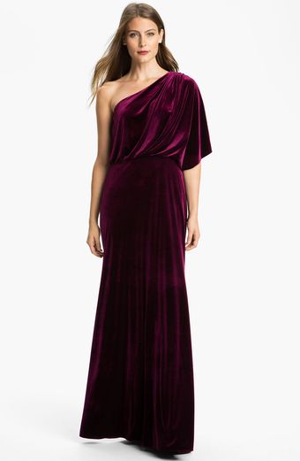 Adrianna Papell Draped One Shoulder Velvet Blouson Gown - Lyst