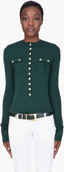 Balmain Green Angora Cashmere Henley - Lyst