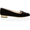 Charlotte Olympia Kitty Embroidered Velvet Flats in Black (gold) - Lyst