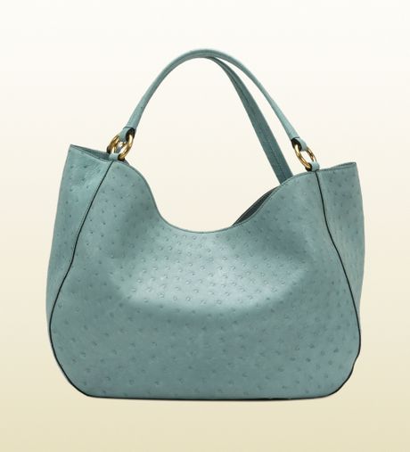 Gucci Twill Ostrich Shoulder Bag in Blue Gucci Twill Ostrich Shoulder Bag in Blue