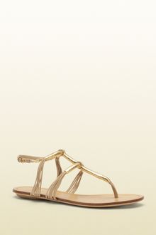 Gucci Anita Metallic Leather and Suede Flat Thong Sandal - Lyst