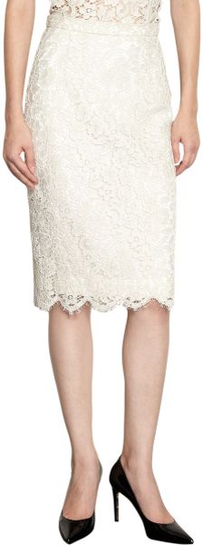 Dolce And Gabbana Lace Pencil Skirt In White Lyst