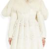 Alexander Mcqueen Shearling and Floral Appliqué Brocade Coat in White - Lyst