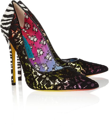 Jimmy Choo Anouk Lace Covered Leather Pumps in Multicolor (zebra) - Lyst