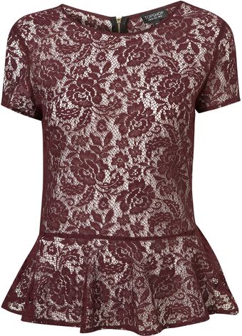 Topshop Lace Zip Back Peplum Top - Lyst