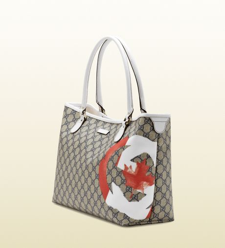 Gucci Canada Gg Flag Collection Tote in Gray (beige) | Lyst