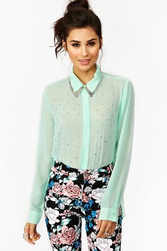 Nasty Gal Metallic Stud Blouse Mint - Lyst