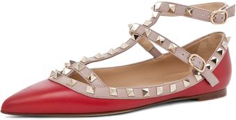 Valentino Rockstud Ballerina in Red - Lyst