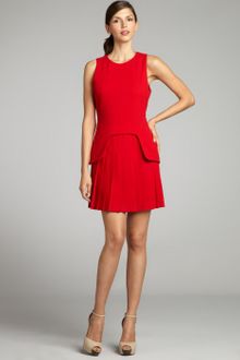 Alexander McQueen Red Wool Crepe Structured Tunic and Pleated Skirt Sleeveless Dress - Lyst