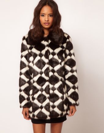 ASOS Collection Longline Chevron Fur Coat - Lyst