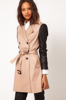 ASOS Collection Asos Studded Collar Mac with Pu Sleeves - Lyst