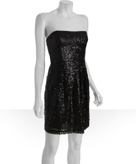 Bcbgmaxazria Black Sequined Carole Strapless Dress in Black - Lyst