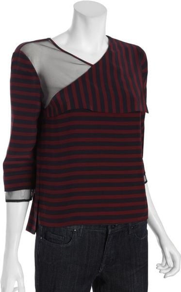 Bcbgmaxazria Merlot Stripe Silk Skyla Mesh Shoulder Top in Purple (merlot  black) - Lyst