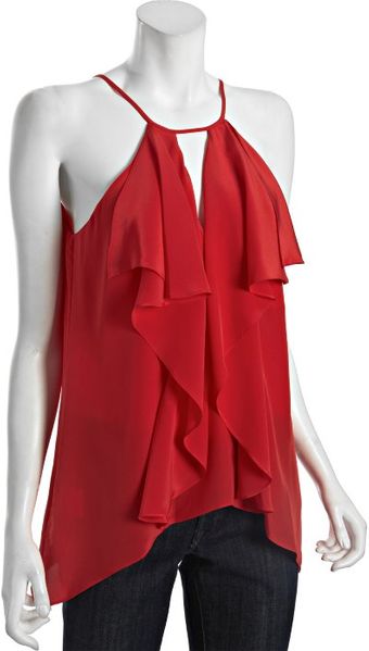 BCBGMAXAZRIA Red Berry Silk Claudia Cascading Ruffle Blouse - Lyst