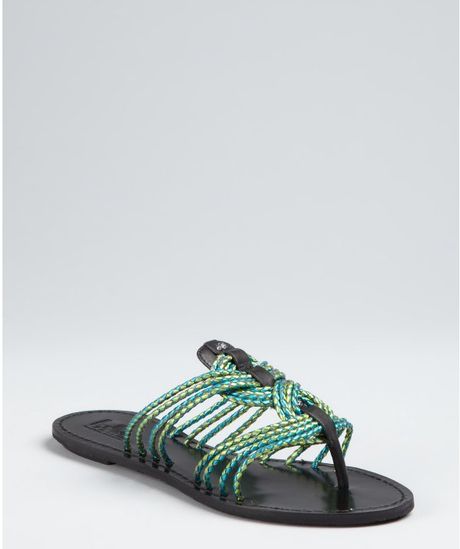 ... Rope Leather Camilla Thong Sandals in Green (aqua green black) | Lyst