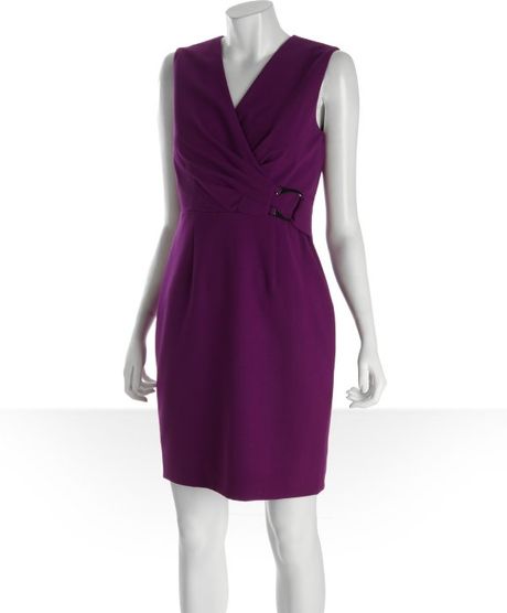 ... Bright Purple Stretch Vneck Charm Waist Dress in Purple (bright purple
