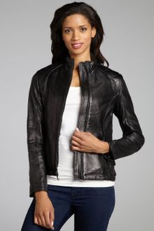 DKNY Black Leather Quilted Shoulder Zip Front Motorcycle Jacket - Lyst
