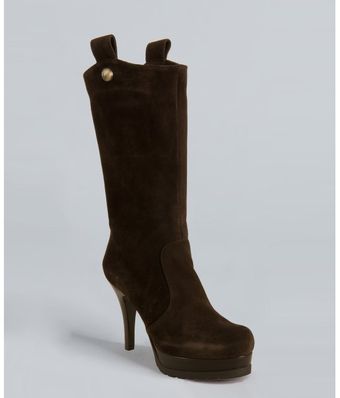 Fendi Dark Brown Suede Slipon Platform Boots - Lyst
