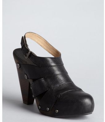 Frye Black Leather Flora Stitch Stacked Heel Slingbacks - Lyst