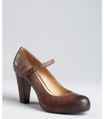 Frye Dark Brown Leather Miranda Stacked Heel Mary Janes - Lyst
