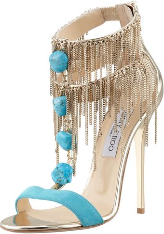 Jimmy Choo Belle Chainfringe Tstrap Sandal - Lyst