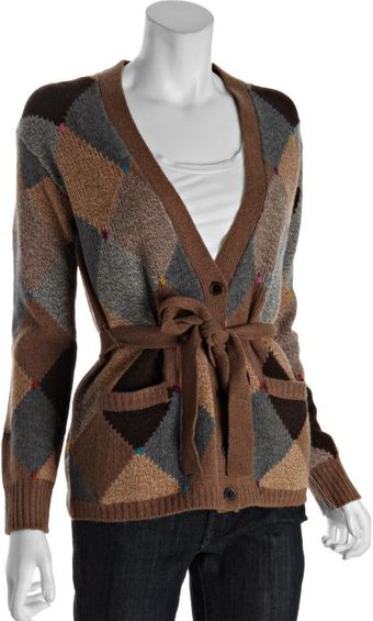 Marc By Marc Jacobs Sable Wool Blend Argyle Blitz Belted Cardigan Sweater - Lyst