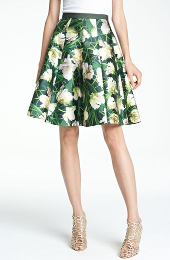 Oscar de la Renta Floral Print Swing Skirt - Lyst