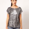 River Island Sequin Tshirt in Silver (gunmetal) - Lyst