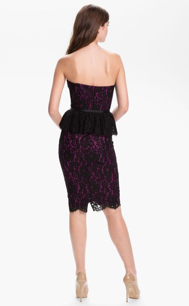 Robert Rodriguez Strapless Lace Peplum Dress in Purple (fuchsia) Robert Rodriguez Strapless Lace Peplum Dress in Purple (fuchsia)