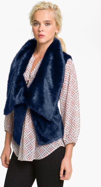 Steve Madden Faux Fur Vest in Blue (midnight navy) | Lyst