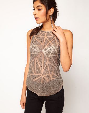 ASOS Collection Asos Vest with Diamond Embellished Dipped Back - Lyst