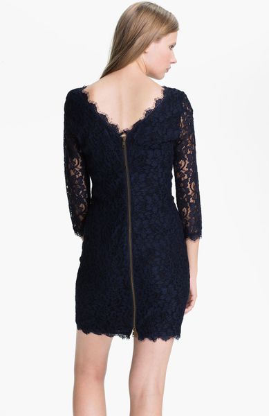 Diane Von Furstenberg Zarita Lace Shift Dress in Black (navy) - Lyst