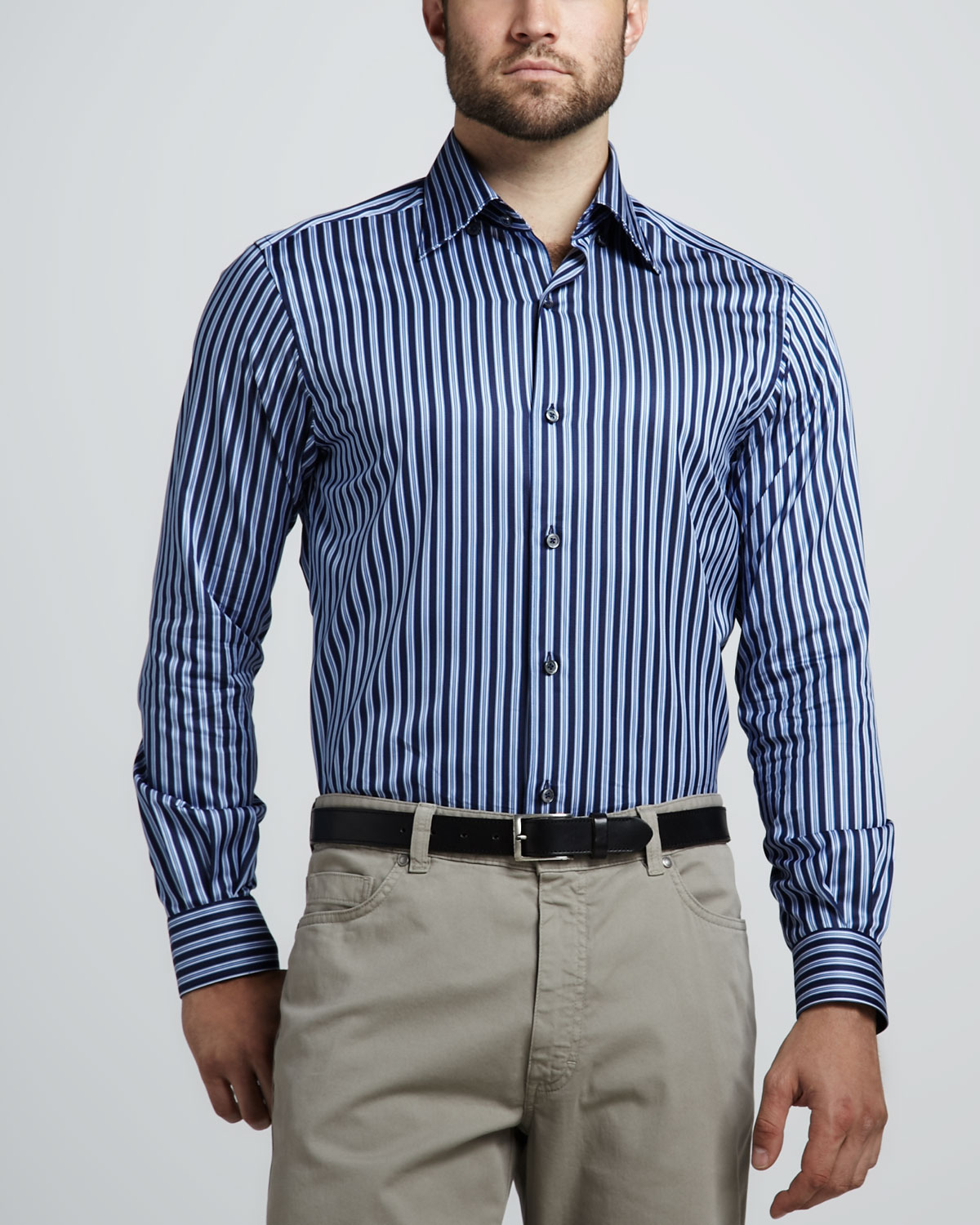 Ermenegildo Zegna Striped Sport Shirt in White for Men (null) | Lyst