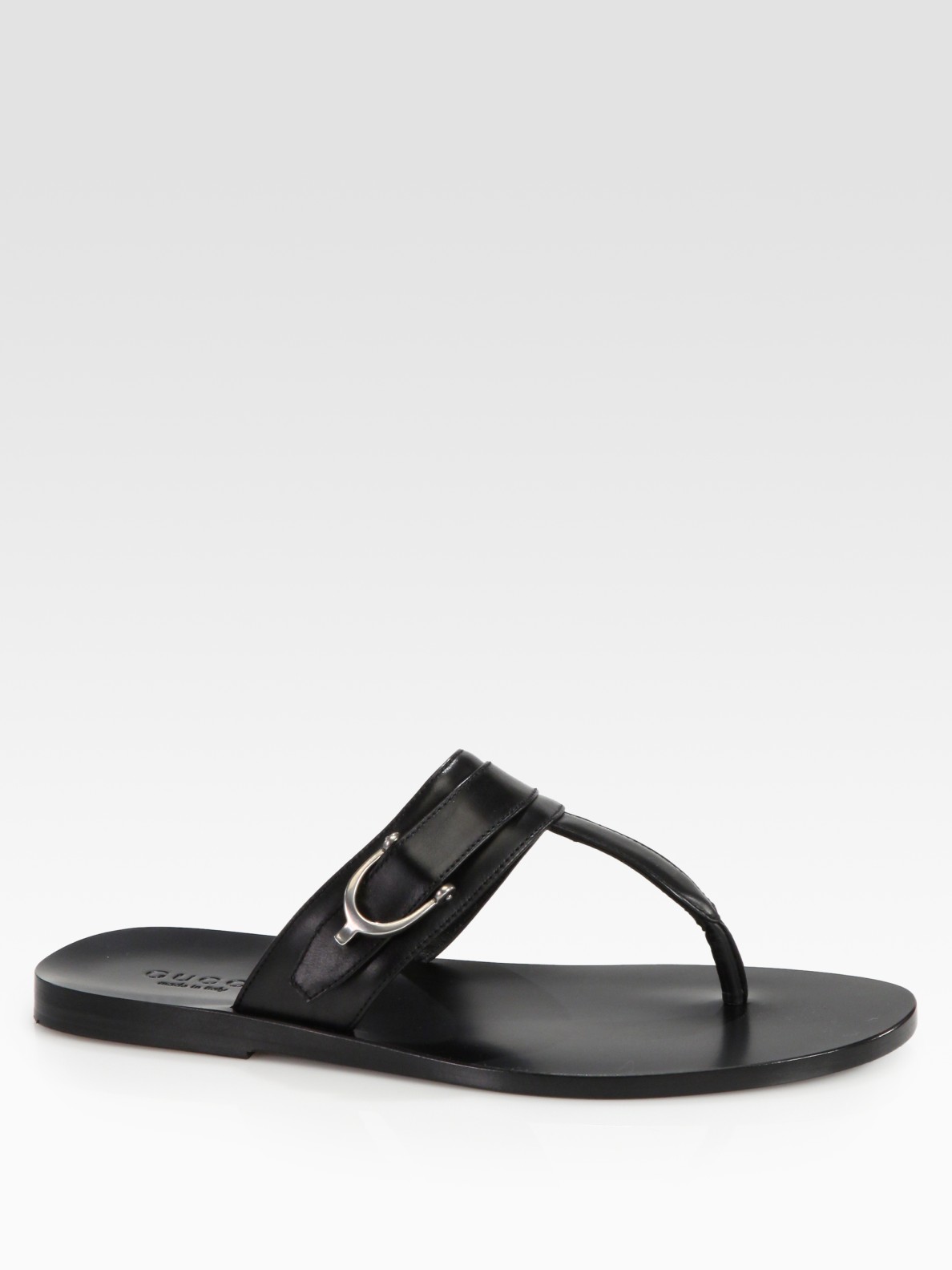 gucci black leather thong sandal