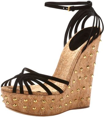 Gucci Suede Studdedwedge Sandal Black - Lyst