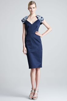 Lela Rose Embroidered Stretch Sateen Dress - Lyst