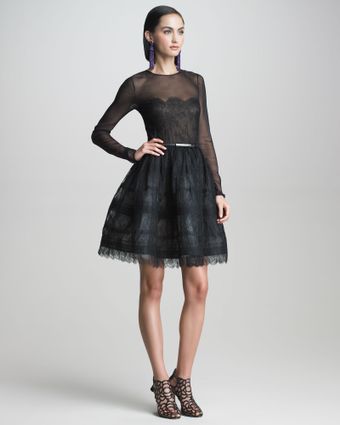 Oscar de la Renta Fitandflare Illusion Dress - Lyst