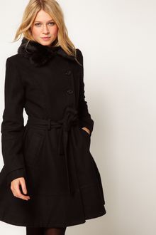 ASOS Collection  Fur Trim Fit and Flare Coat - Lyst