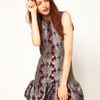 Asos Dress with Peplum and Floral Print in Silver (multi) - Lyst