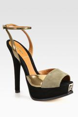 Fendi Fendista Suede Metallic Leather Platform Sandals