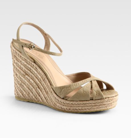 Gucci Penelope Gg Leather Espadrille Wedges in Beige - Lyst