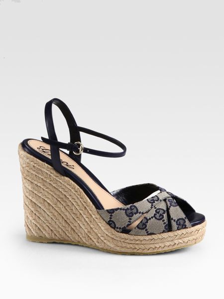 Gucci Penelope Gg Canvas Espadrille Wedges in Brown (navy) | Lyst