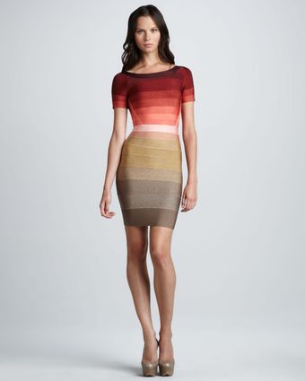 Hervé Léger Ombrestripe Shortsleeve Bandage Dress - Lyst