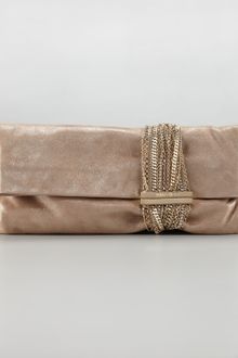 Jimmy Choo Chandra Chain Shimmer Suede Clutch Bag Sand - Lyst