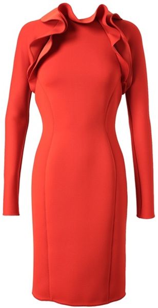 Lanvin Ruffled Neoprene Dress - Lyst